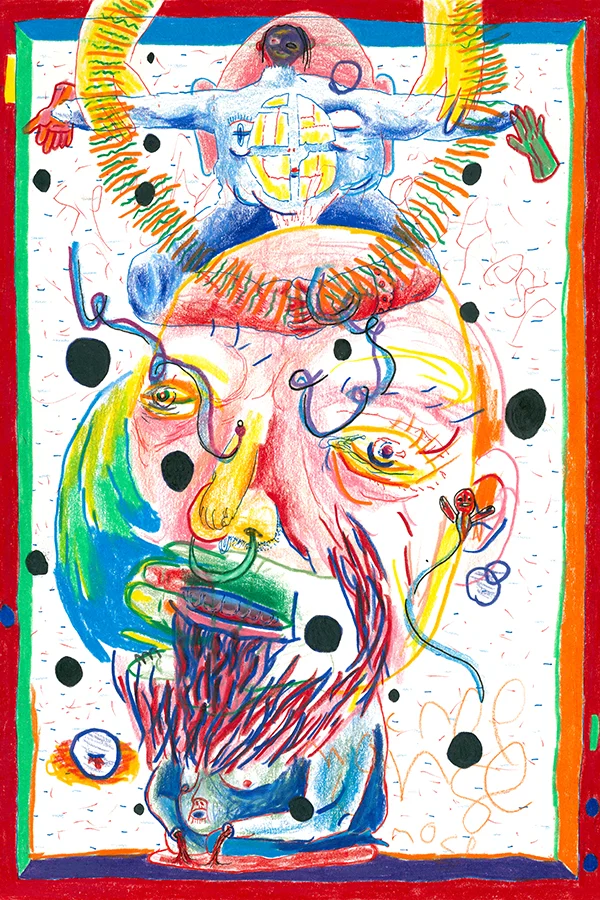 Ben Jon Miller, Noodle Noose Delight , 2017, mixed media on paper, 11.55 x 7.7 inches