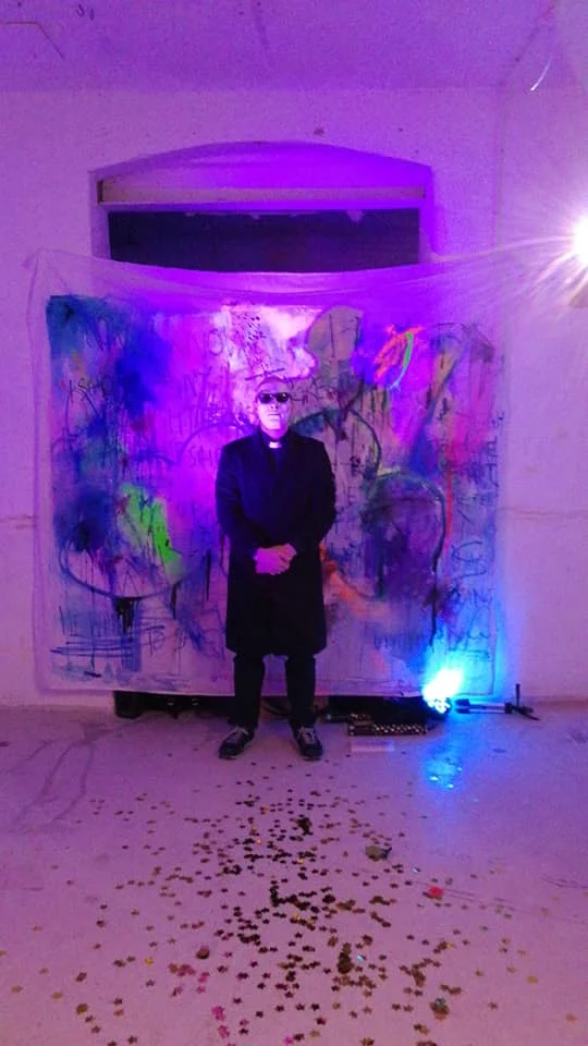 Blackman performing a marriage in the guise of Lozt, as part of the exhibition Broken Paradox at the Chelsea MA Interim Show, London, 2018.