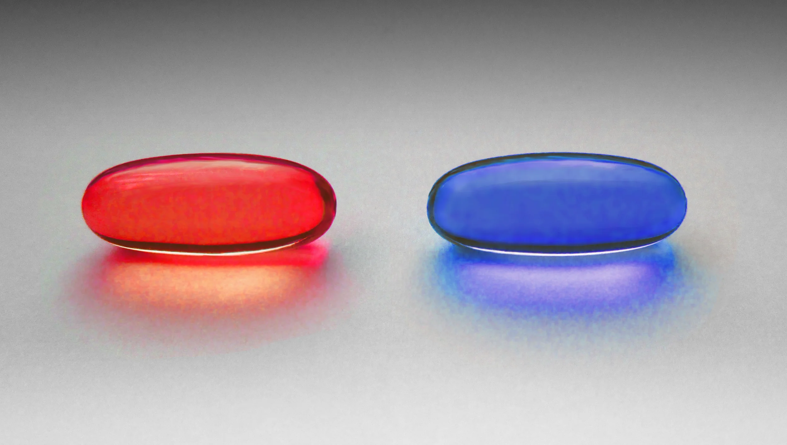 Image inspired from the film Matrix , choose the red pill or the blue pill.