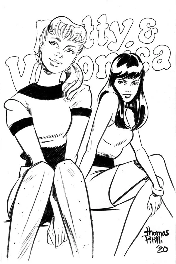 Vintage Style Betty and Veronica Original Ink Drawing