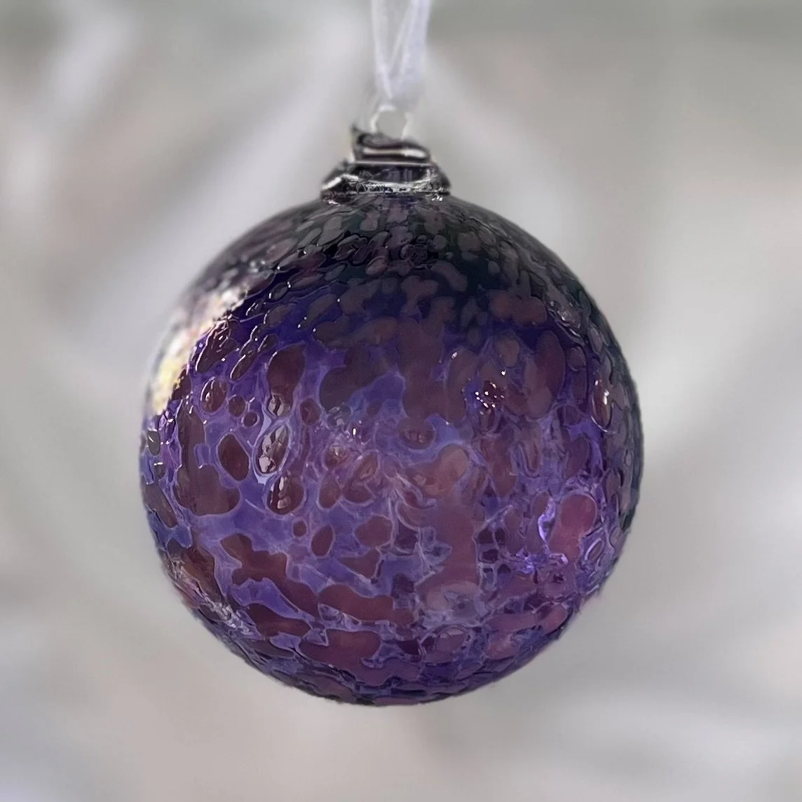 purple moon blown glass ornament