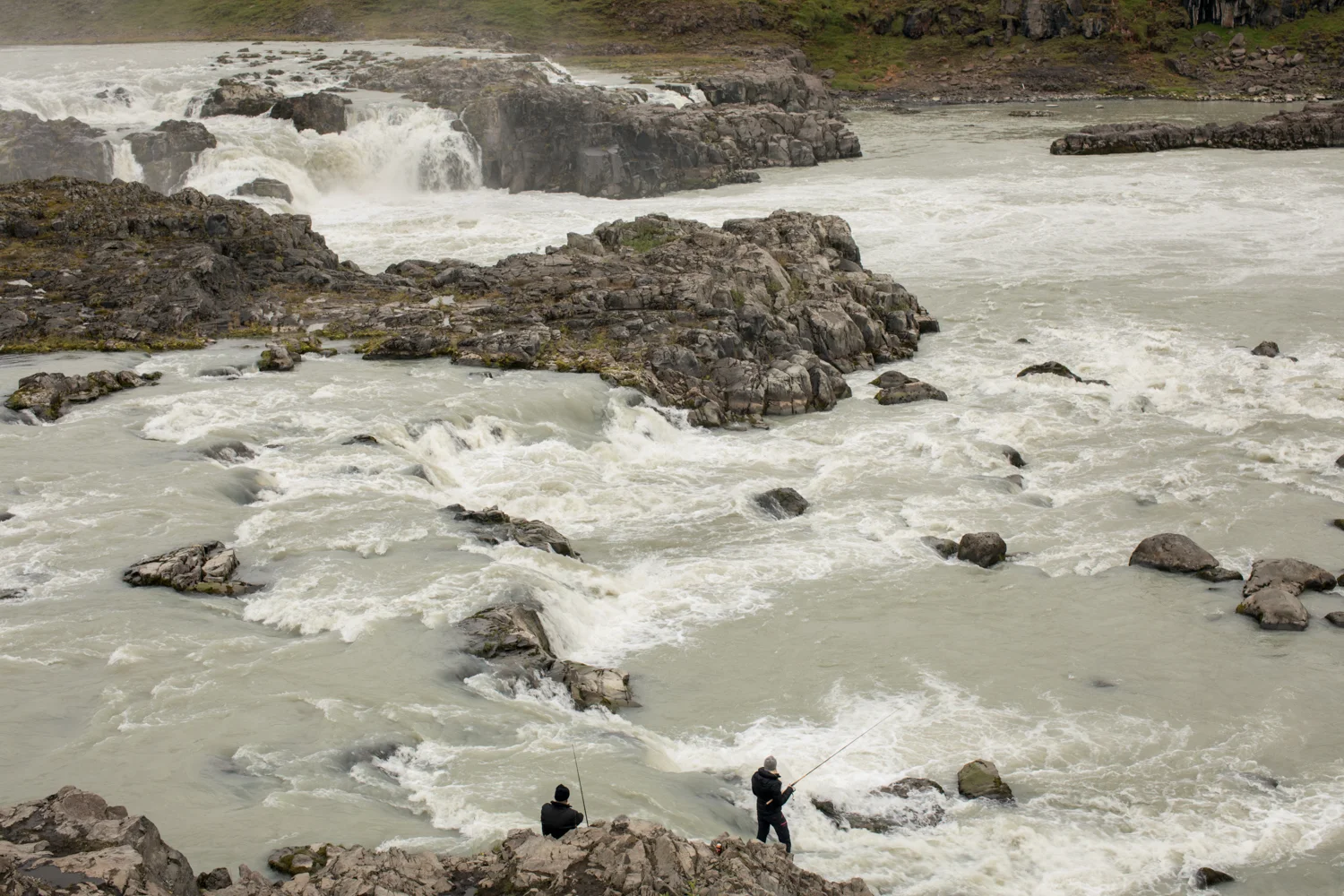 Fishing at the Urriðafoss falls
