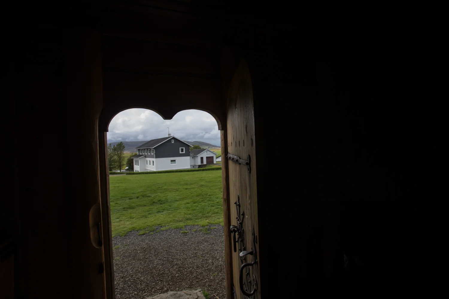 View through church door