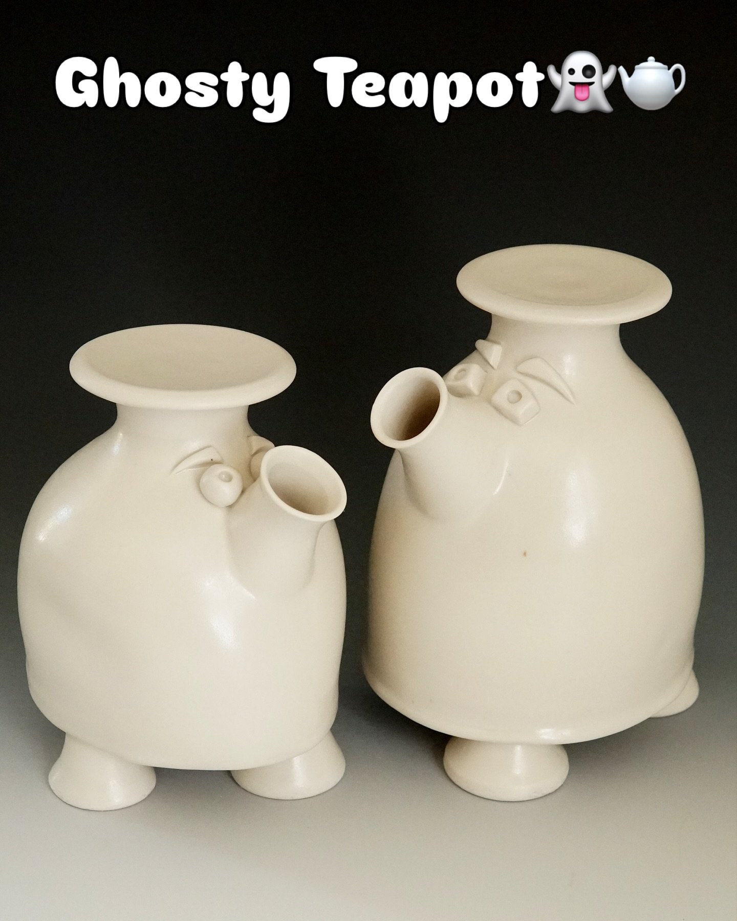 Ghosty Teapots 👻🫖🎃
Halloween is creeping up, and so are these spooky-cute ghost teapots!
available at @charliecummingsgallery 👋

Each one is handmade from porcelain &mdash; wheel-thrown, altered, assembled, and fired🔥

Who needs a little cutenes