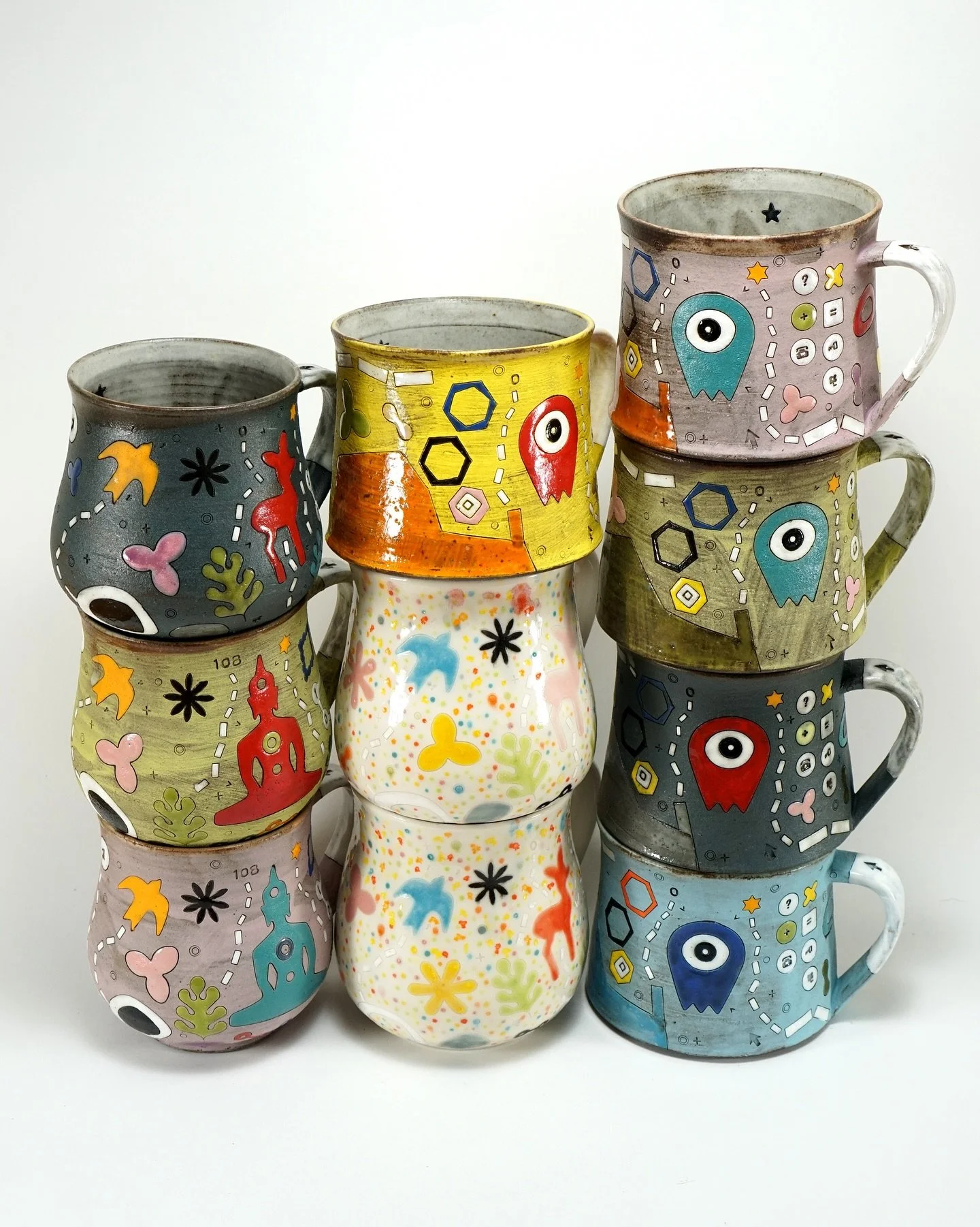 The &ldquo;Drawn To&rdquo; online exhibition with @potsonwheels opens TODAY!
I&rsquo;m excited to share the 10 cups I have in the show &mdash; each one available for purchase.
The exhibition brings together 24 artists exploring how surface imagery an