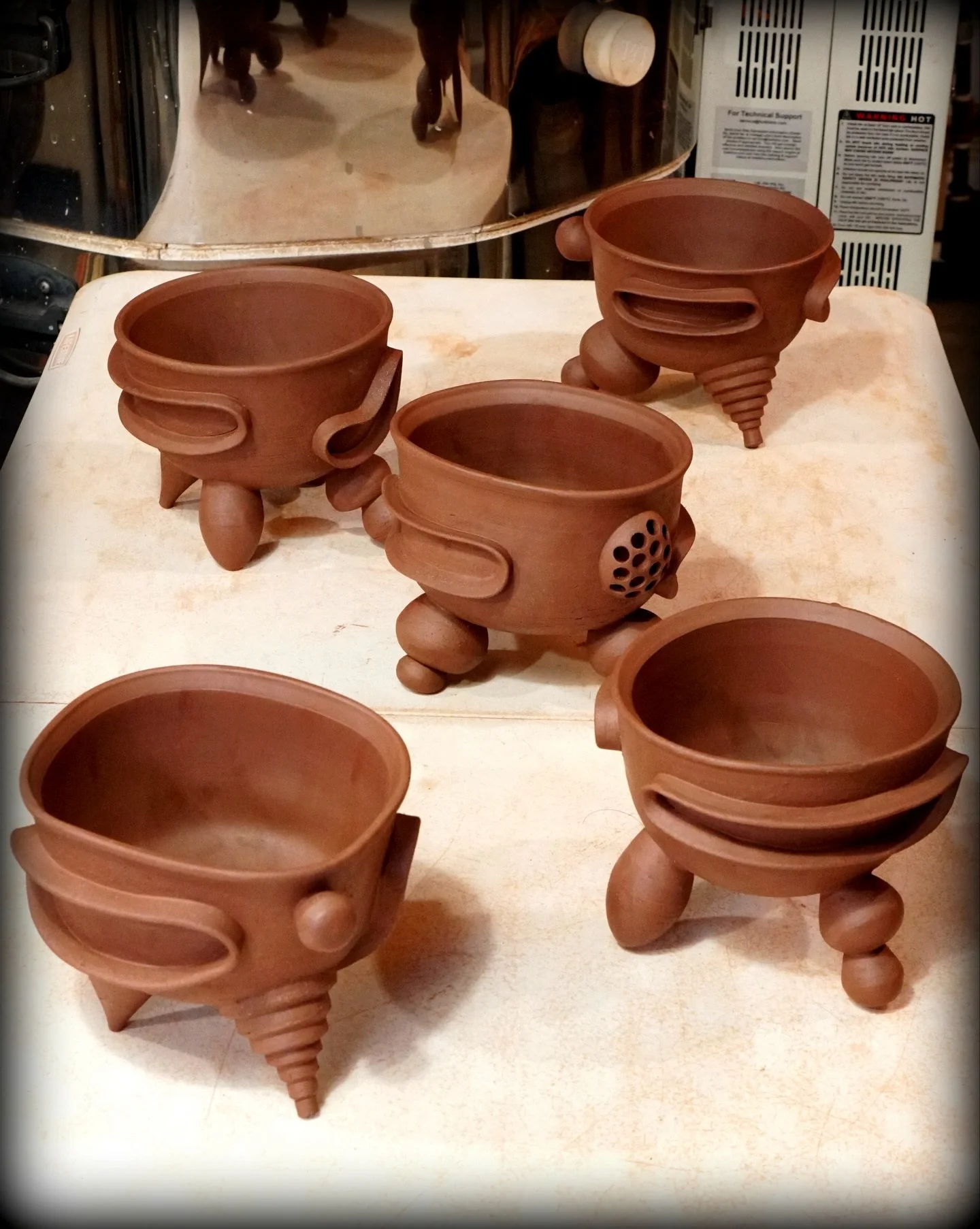 Studio View &middot; November
Exploring a new direction with these tea bowls. They&rsquo;re still mid-process&mdash;waiting for color, surface design, glaze, and their final firing&mdash;but I love them in this raw stage.
Still debating what surface 