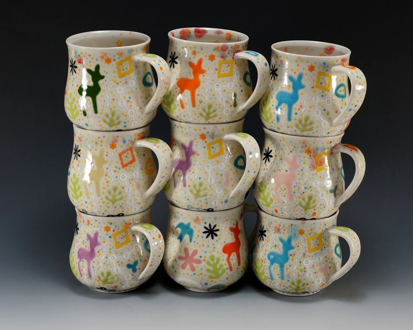 Porcelain potbelly cups featuring a deer motif.
Getting everything ready for @sxpottery this weekend and photographing along the way. This is just a fraction of what I&rsquo;ll have available &mdash; hope to see you there!