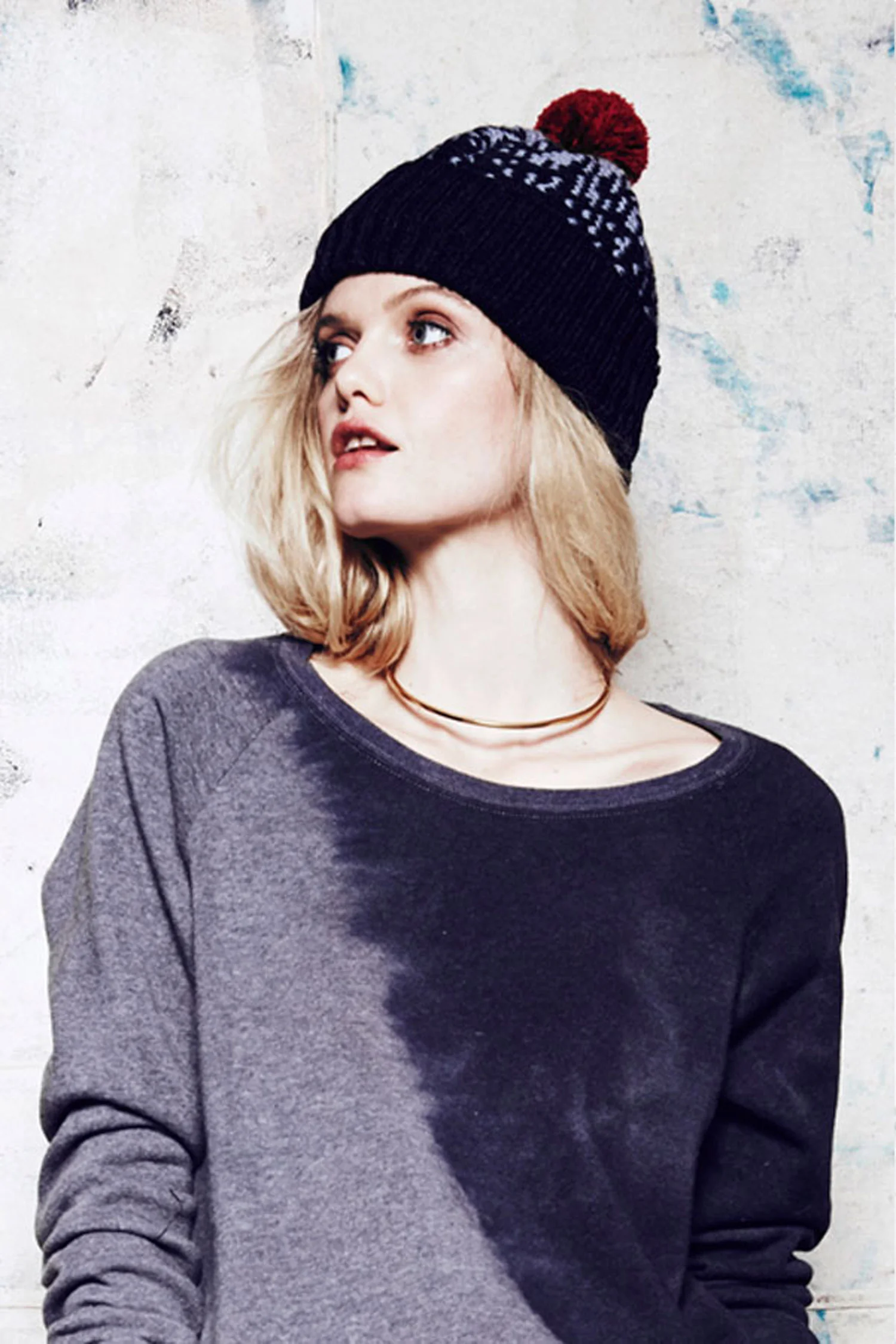   UPSTATE  A/W 14  Beanie Sideways knit beanie with contrasting pom pom 100% lambswool  