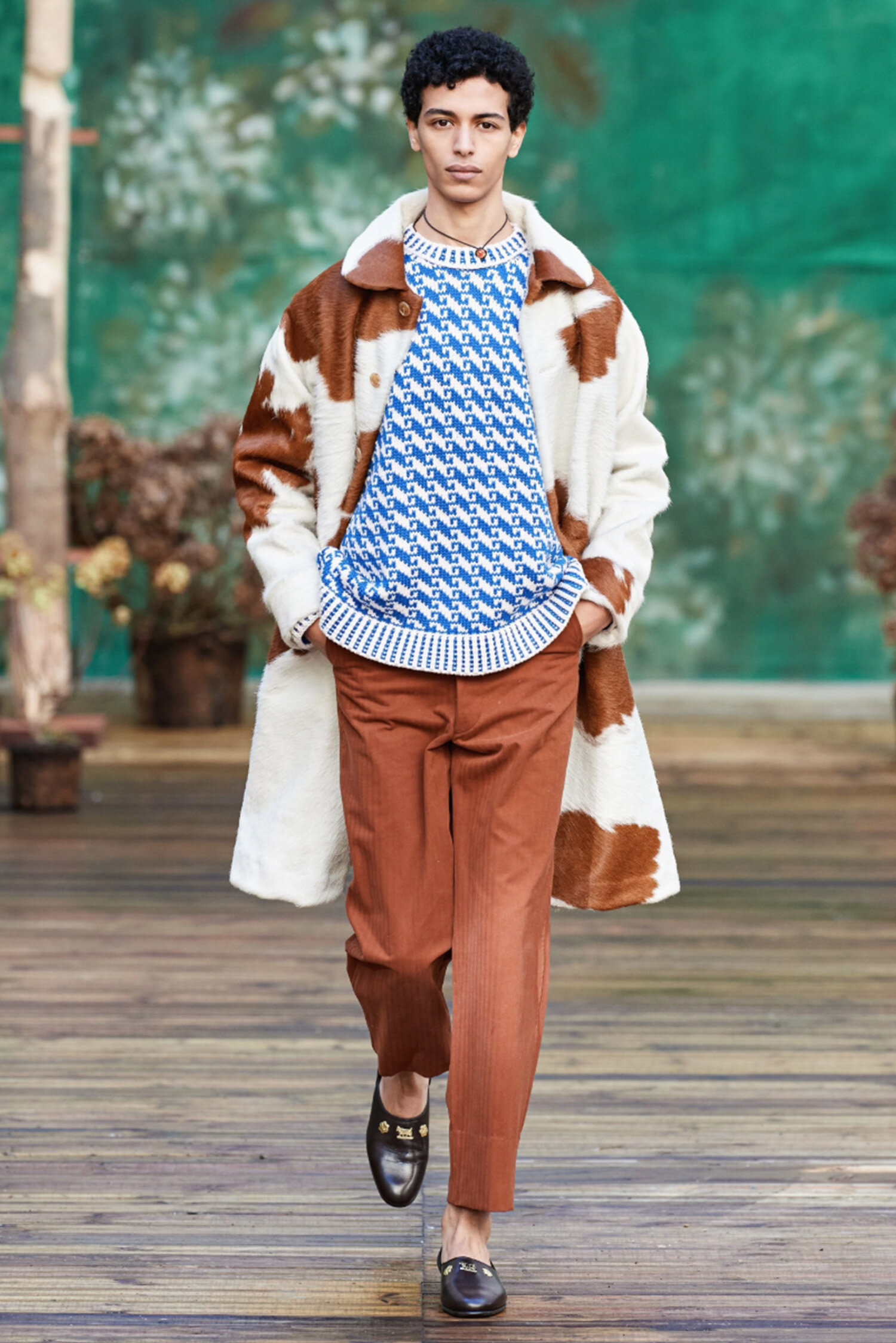 Bode A/W 20 Balston Wave Sweater Bulky fairisle sweater with two color fisherman rib hems 100% Merino Wool