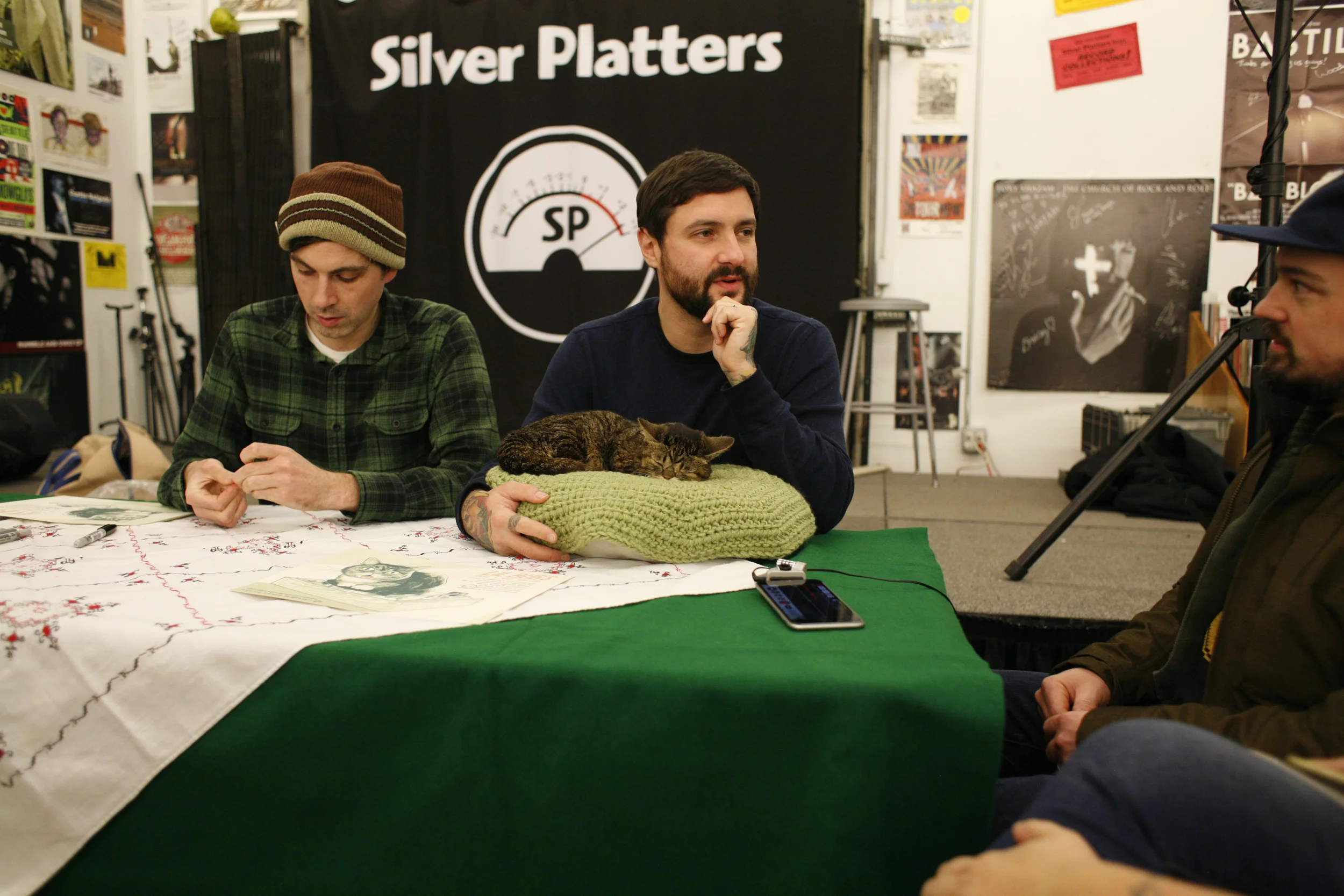 Matt Tobey, Lil Bub, Mike Bridavsky and yours truly, chatting it up at Silver Platters in Seattle, WA. 