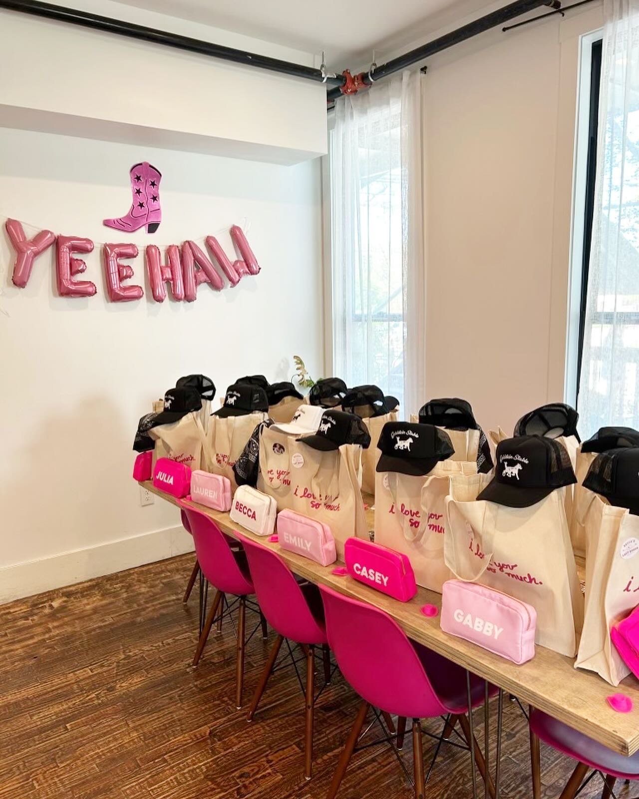 another amazing weekend in AUSTIN! 🤠 We made all these fun goodies for @becca_duberman &lsquo;s bachelorette with help from her amazing sister @emilyduberman &mdash; custom totes, trucker hats, pouches &amp; comfy tees for the most perfect weekend a