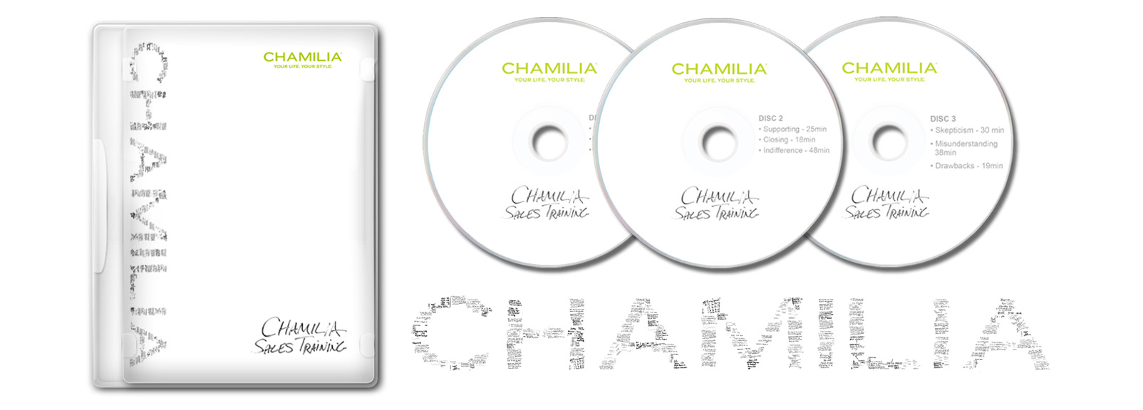 DVD case and DVDs for Chamilia's corporate sales training seminar which we produced. We also designed the DVD Menu. Sales training program Directed by Cole Koehler .