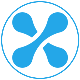 Logo with blue bones forming a stylized 'X' inside a light blue circle.