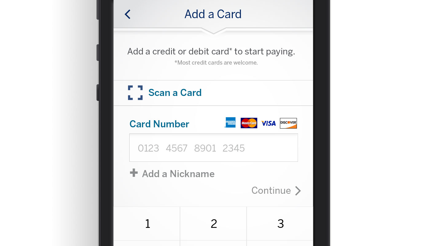 "Add a Card" screen