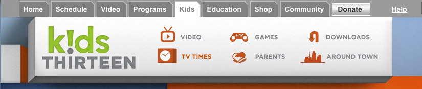 Navigation header. Integration with main Thirteen.com site