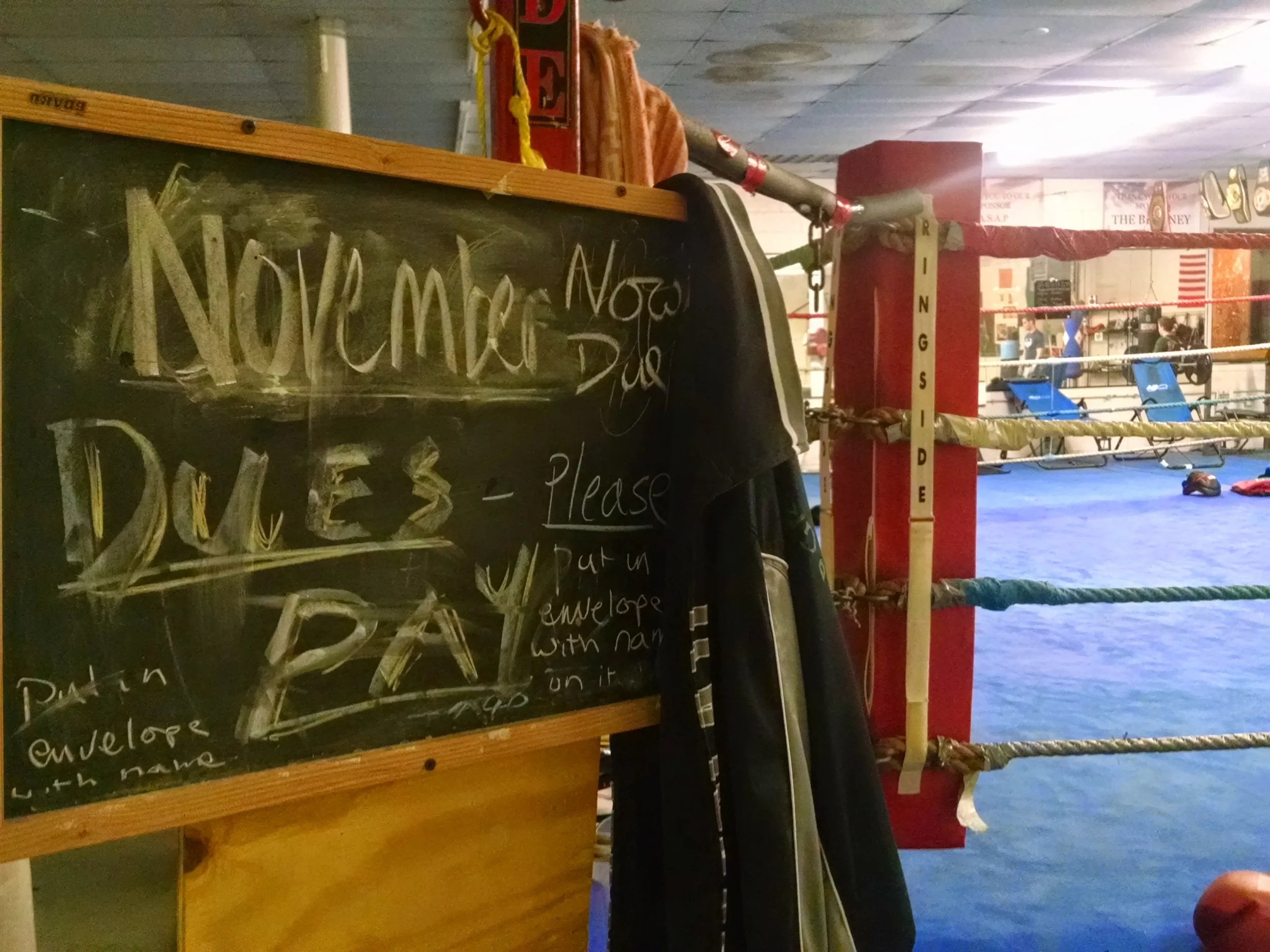 November Dues sign at the Grealish Boxing Club in April. 