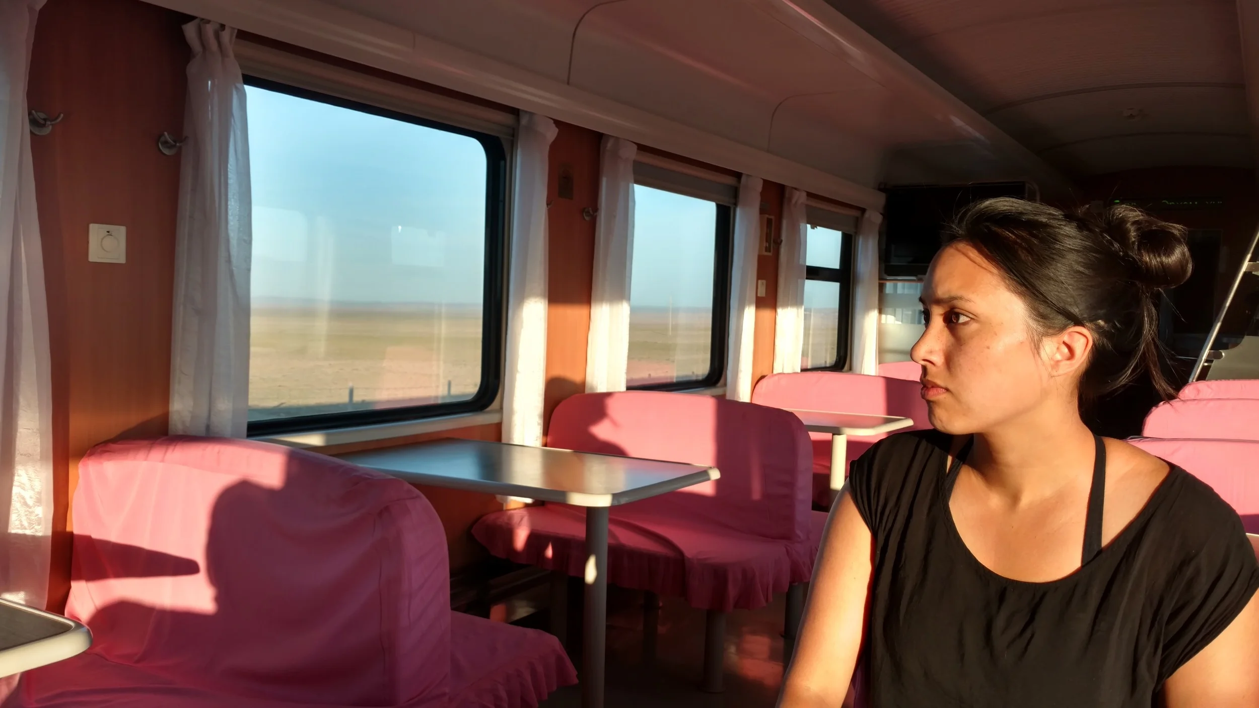 Early breakfast as we roared into Mongolia from China on the Trans-Siberian Railway. 