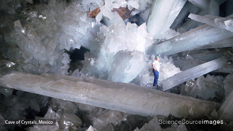 Geologist in Cave of Giant Crystals, Mexico