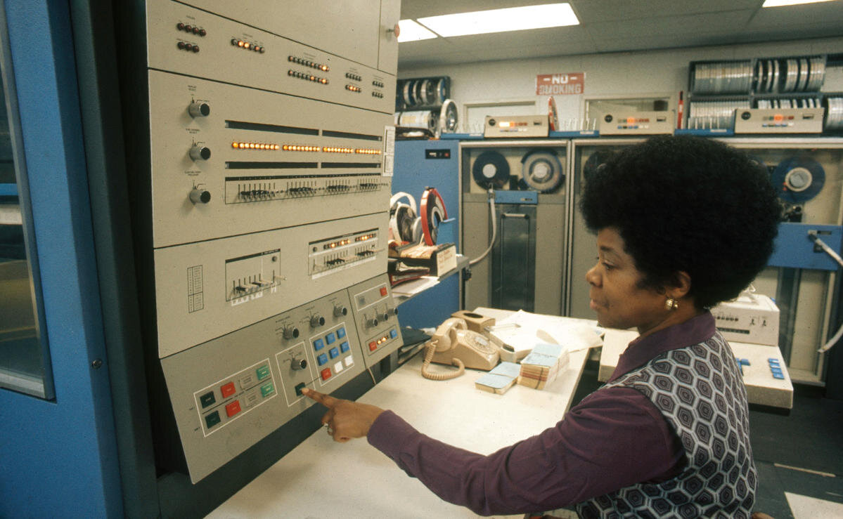 Woman using COBOL system, 1972