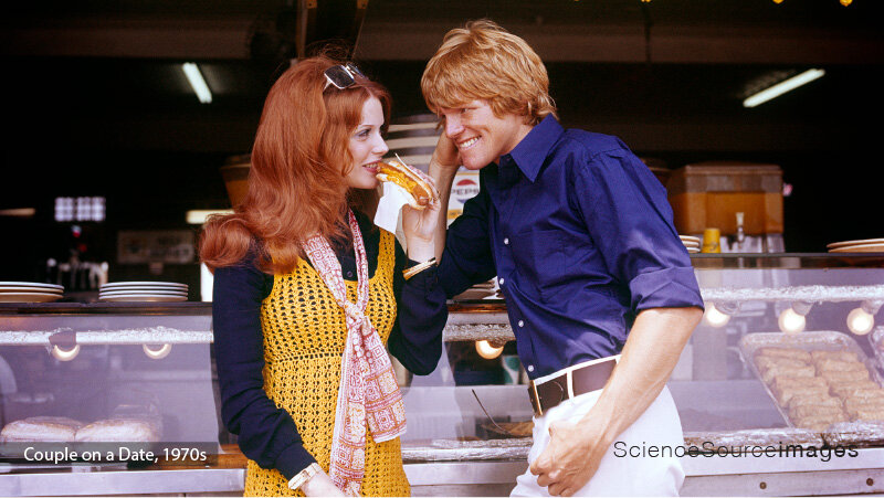 1970S  Retro Photo of Dating Couple at a Hot Dog Stand
