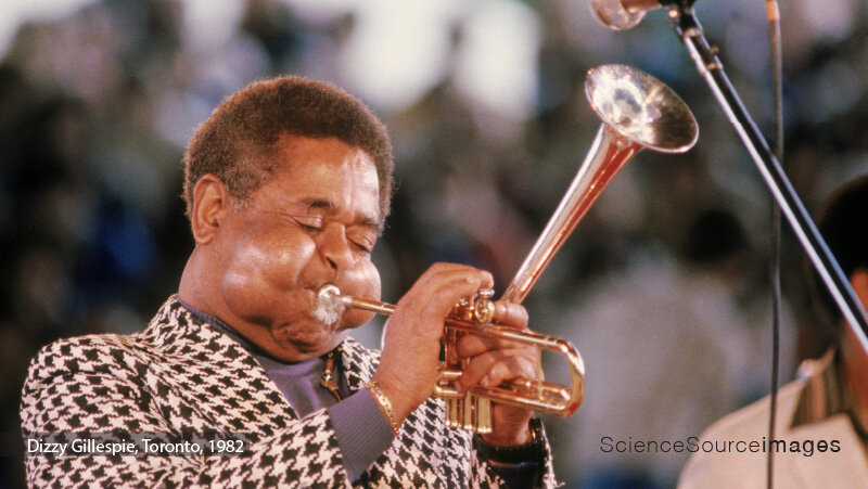 Photo of Jazz Artist DIZZY GILLESPIE, Playing the Trumpet 1982