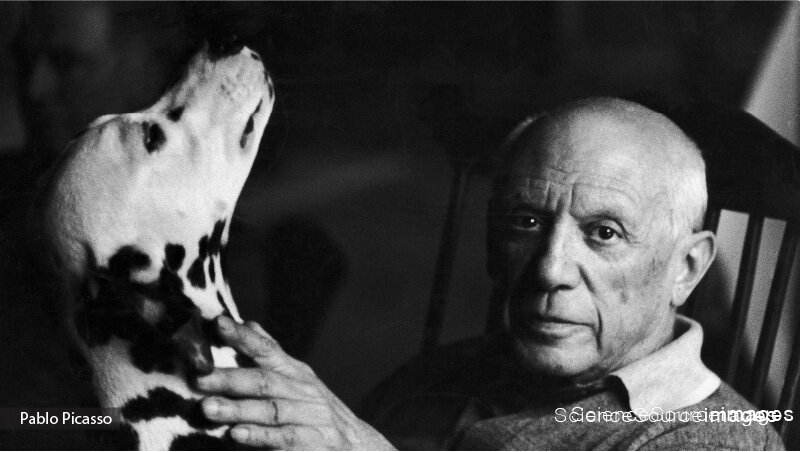 PABLO PICASSO WITH HIS DOG, 1961