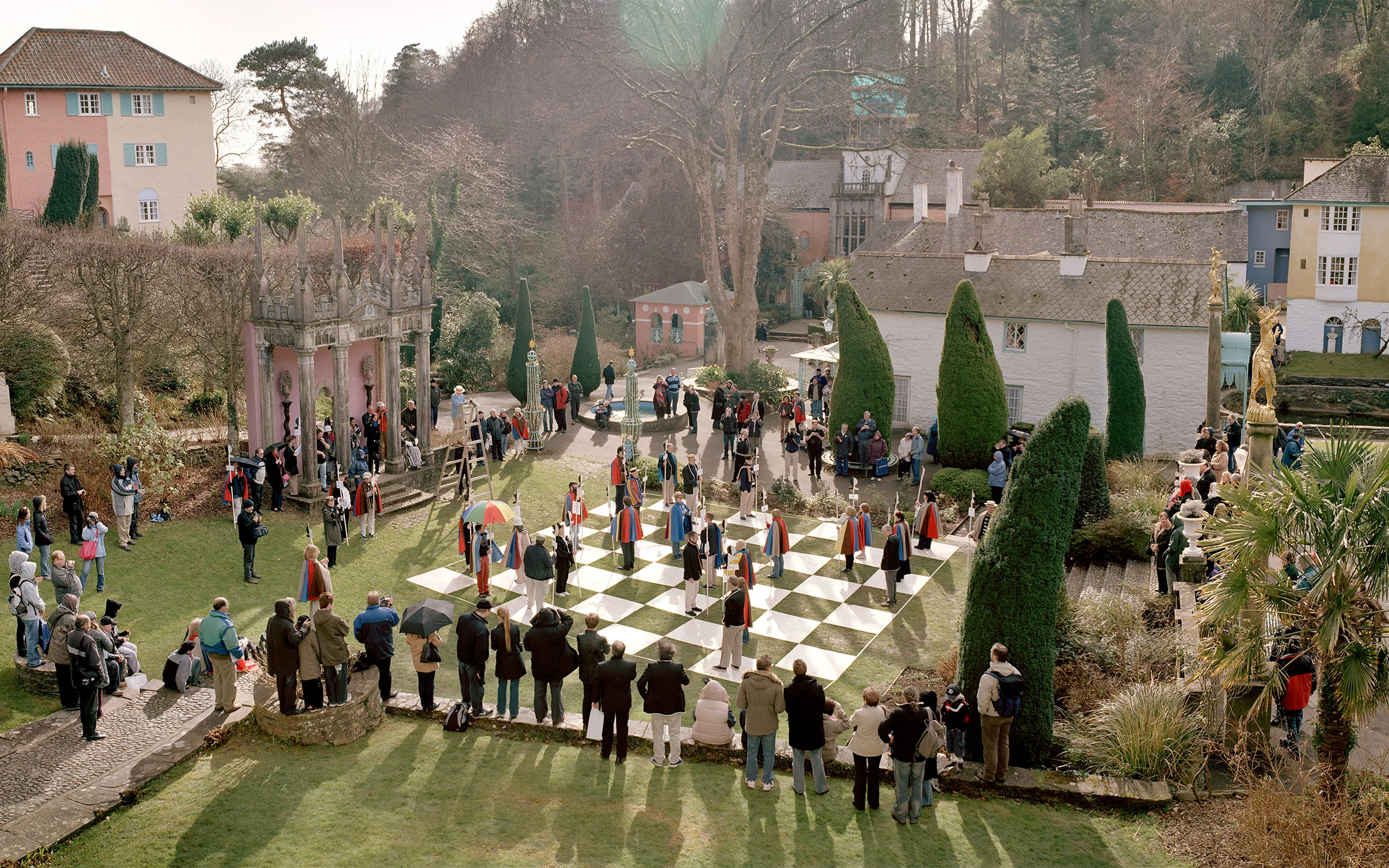 reenactment of human chess game from the prisoner tv series port merion wales