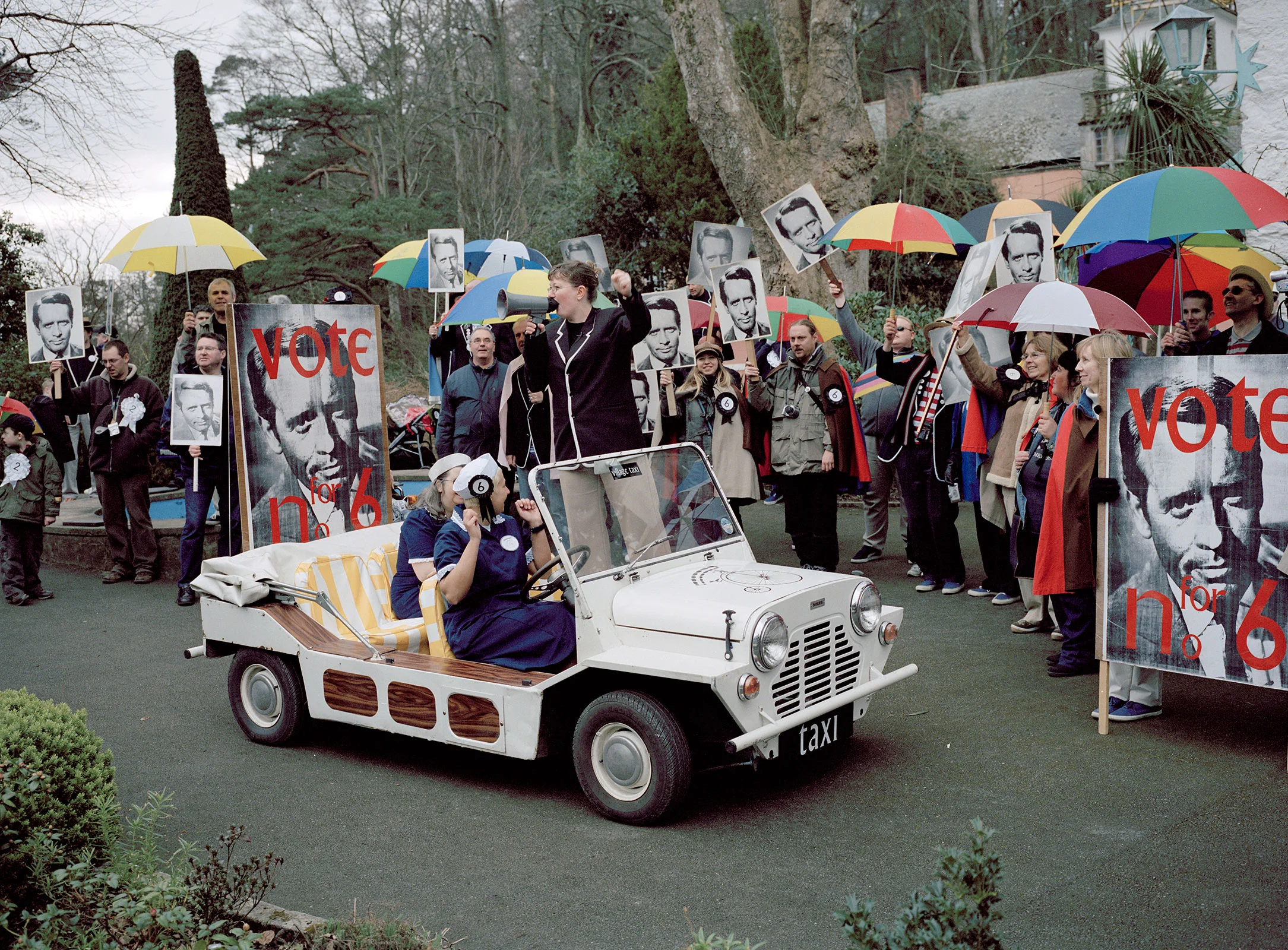 reenactment with jeep the prisoner tv series port merion wales