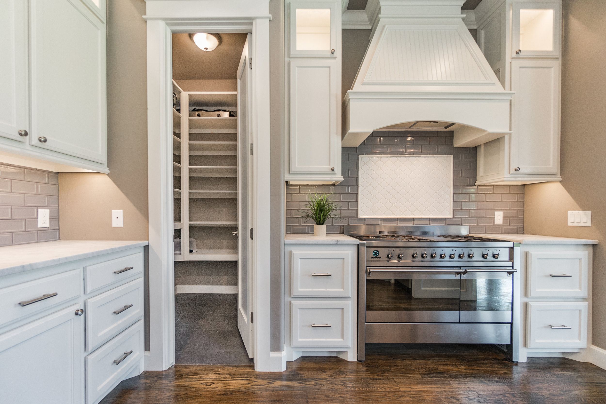 cook's dream gas stove and pantry view