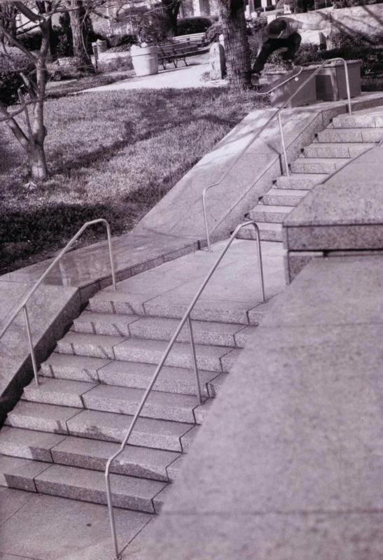 Kickflip over and down the bank (Scan from Skateboarder Mag) Photo Frankie Brodsky
