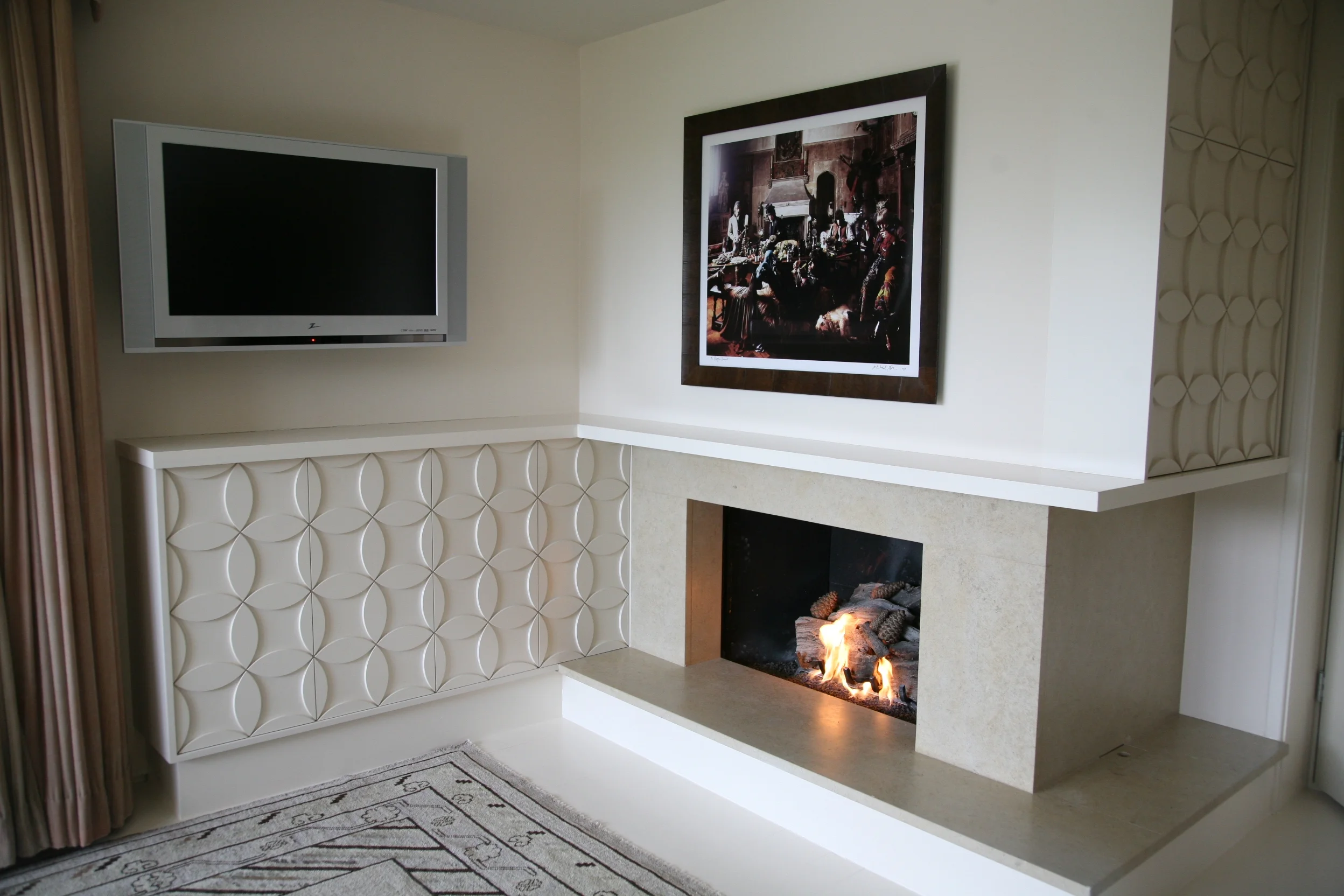 Molly's bedroom mantle and cabinets
