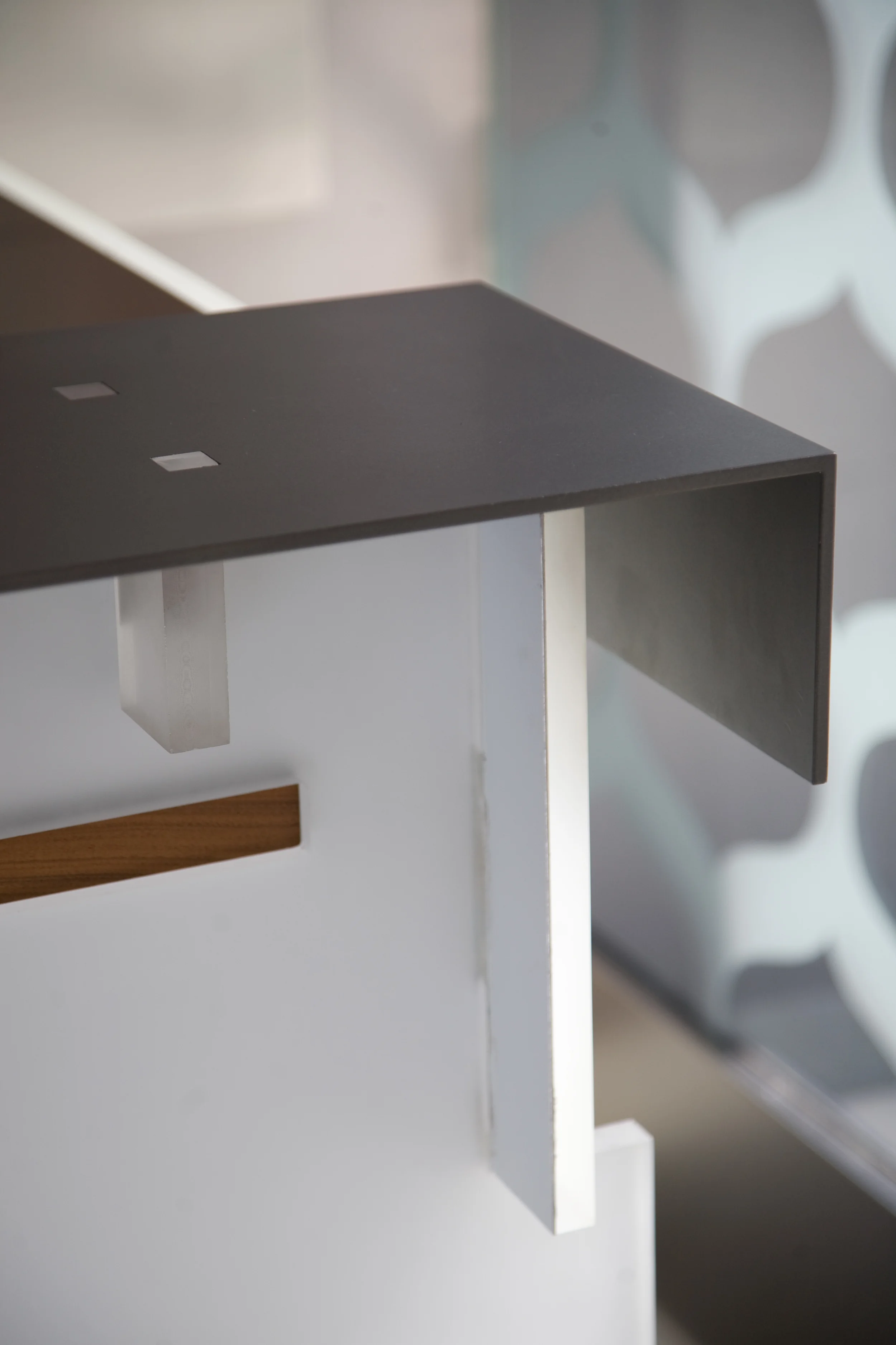 W Hotel and Residences Sales Office Counter, design by Andersson Wise Architects, walnut, steel and acrylic, 2010