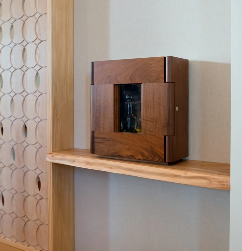 St. Edward's Chapel renovation by Pollen Architects, 2014 Ambry with door closed. Macek Furniture also made the elm shelf and the pine doors and jamb.