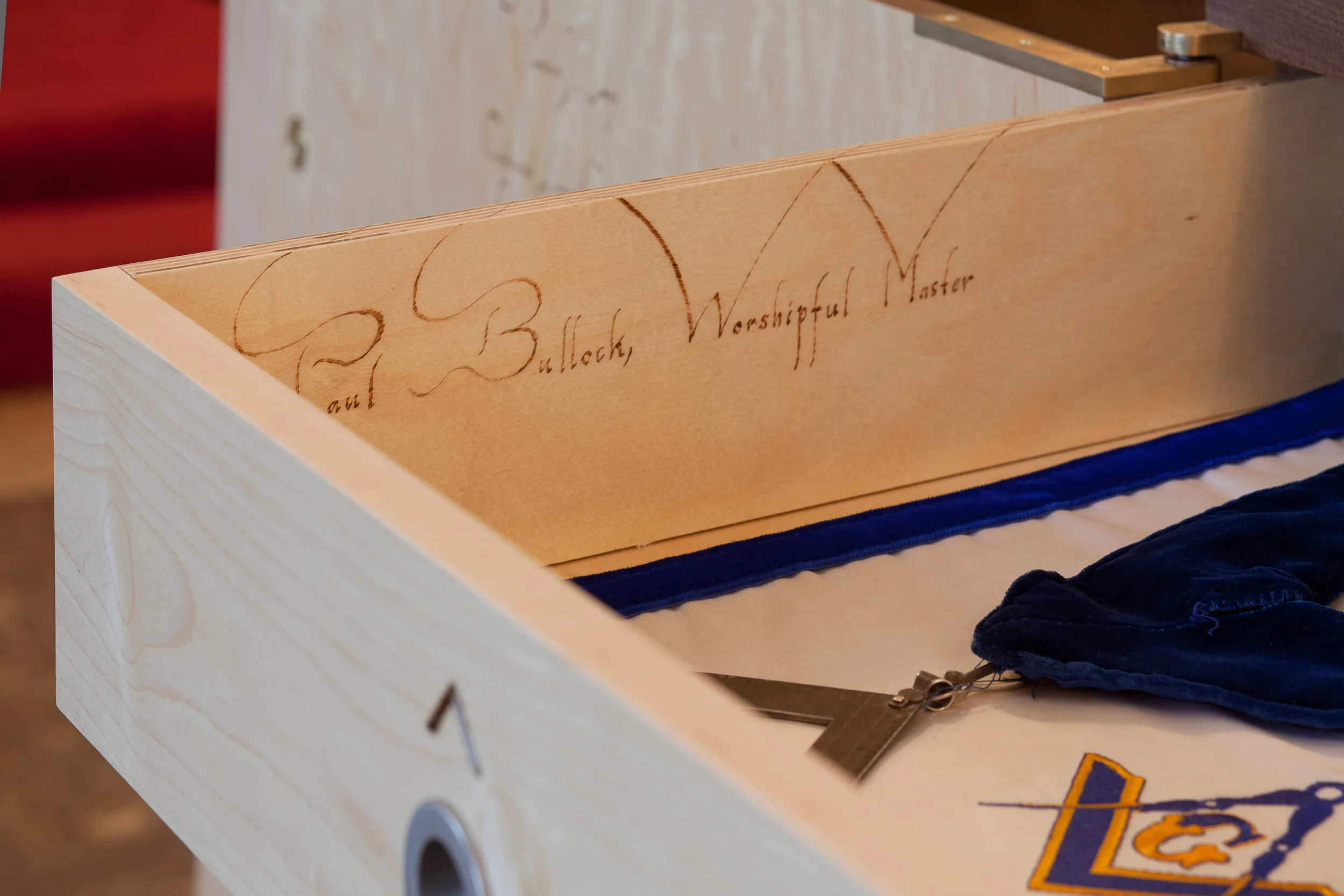 Parsons Lodge Implement Chest, 2011 Calligraphy by David Atherton. Photo by Leon Alesi