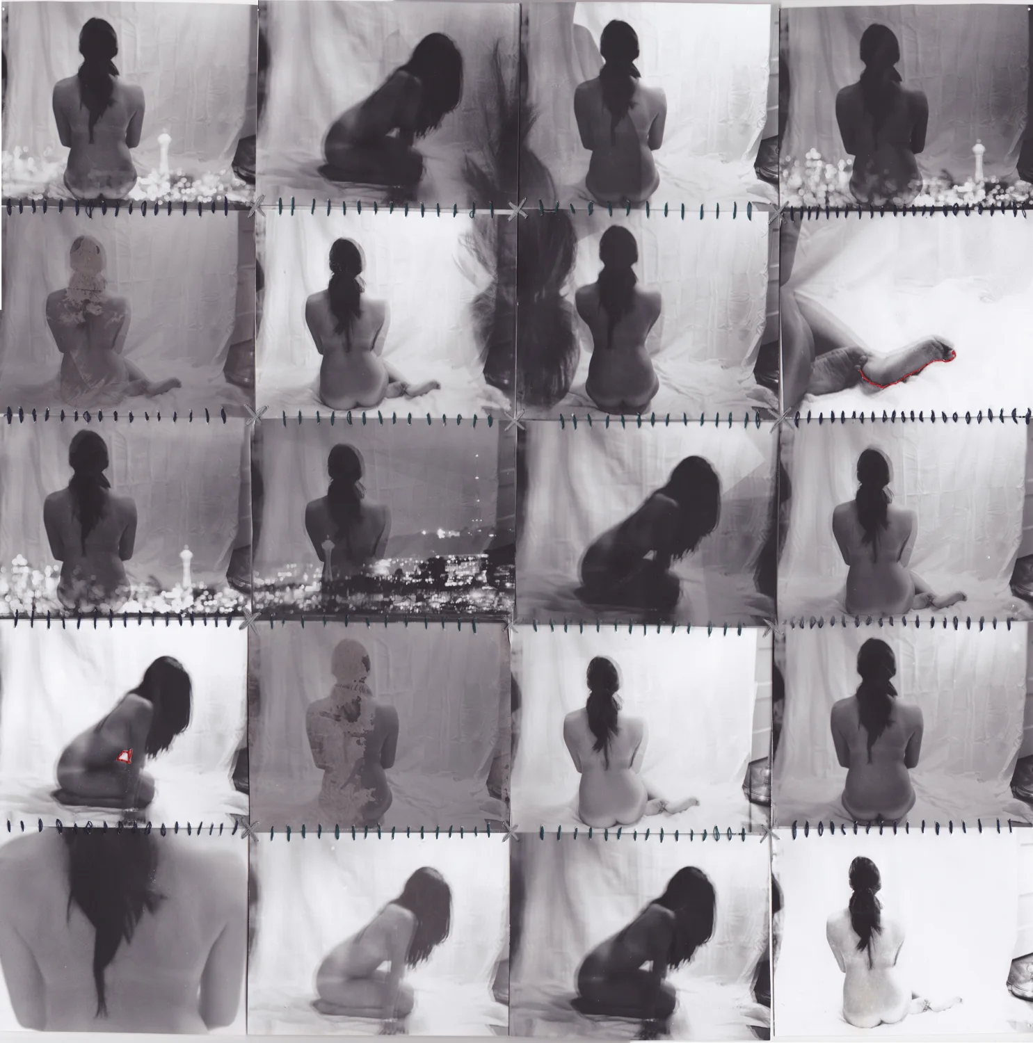 Images taken on 4x5,&nbsp;4x5 Black and White Film,&nbsp;On expired photo paper, hand stitched with embroidery thread