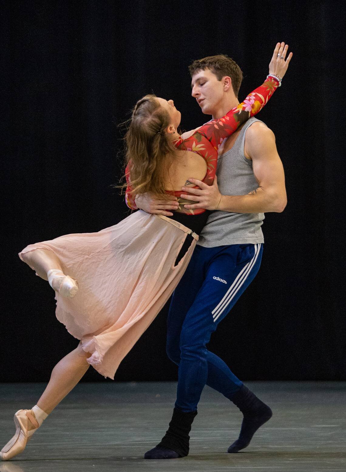 Charlotte Ballet artists Sarah Hayes Harkins and Ben Ingel rehearse for choreographer Stephanie Martinez. Photo by Joshua Komer