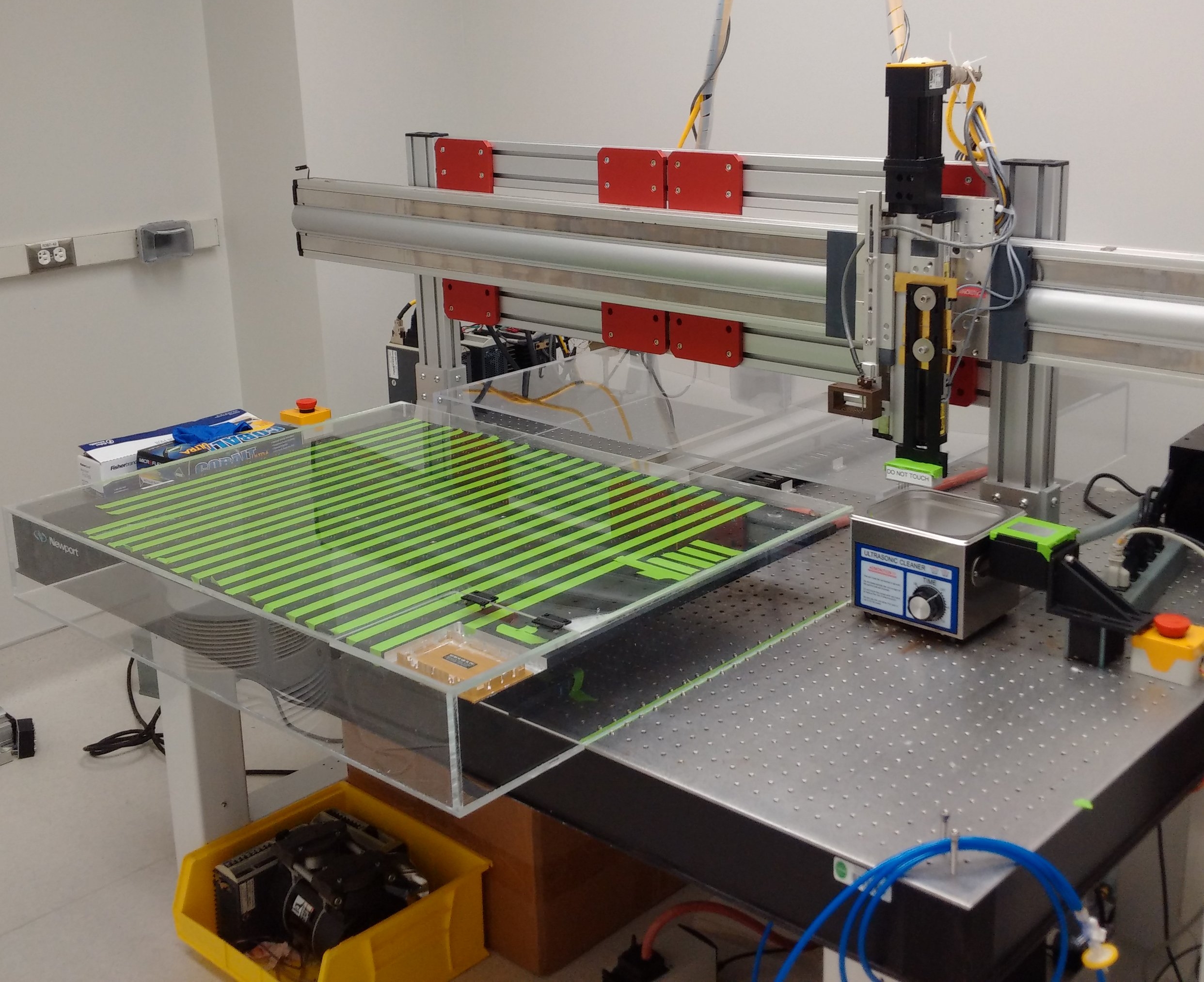 Automating printing and image acquisition and analysis Uncovering the biophysical mechanisms that drive transcription factor binding requires the ability to efficiently and reproducibly collect and compare data from many proteins. To streamline this process, we have been automating all asepcts of the experiments, from rebuilding old microarray printers to developing new software for valve automation and image processing.