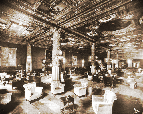 The Prince George Hotel lounge in the early 1900s.
