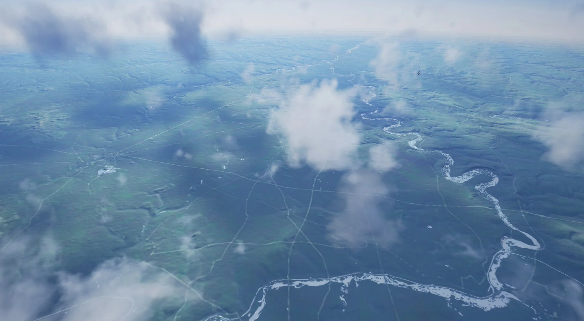Some early progress on terrain. 200km square. Real world scale and real roads.
