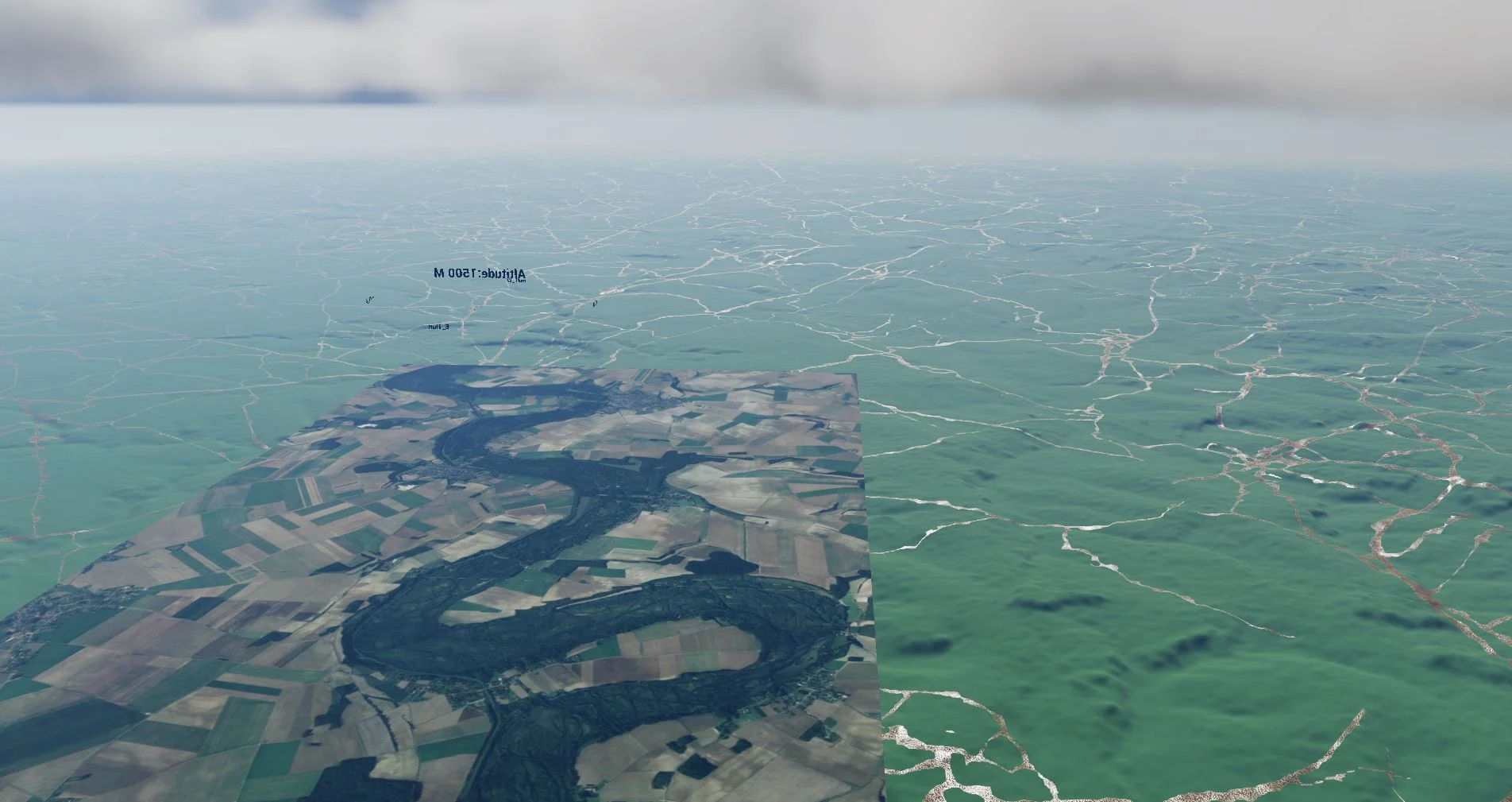 Always work with reference! Here is a small patch taken from Google maps, sized to fit a stretch of the Somme river on my map. It shows a tiny sample of the field complexity I need to create.