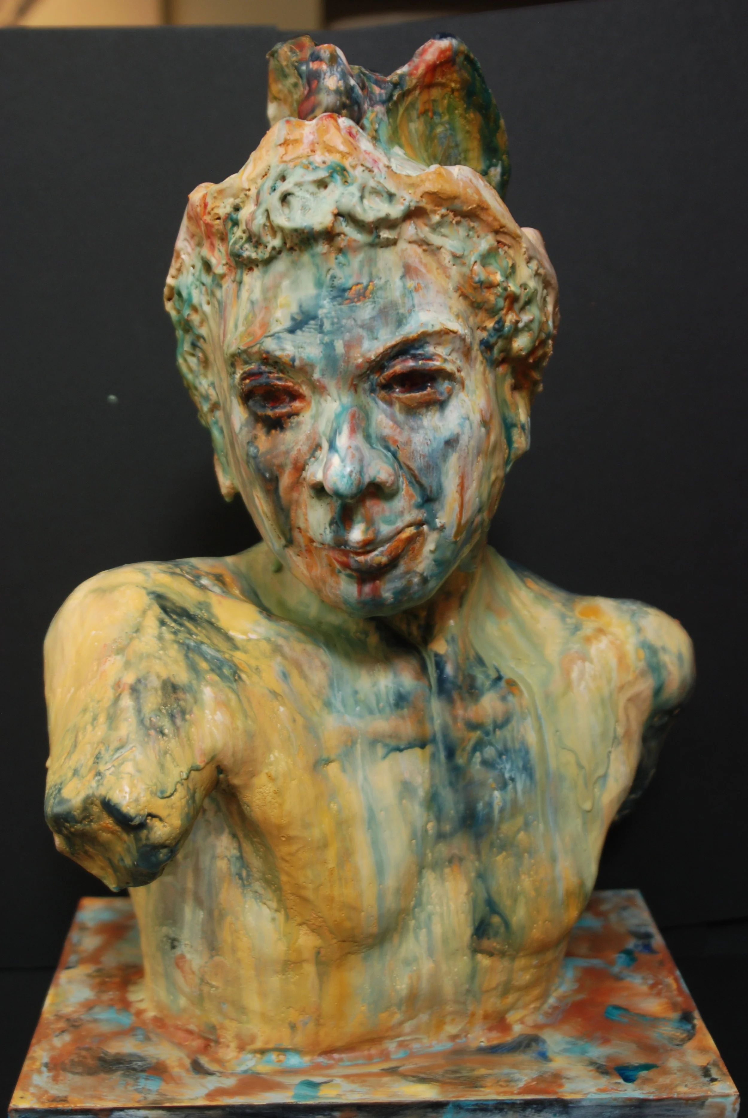 Mercury Pear God, Ceramic with Encaustic