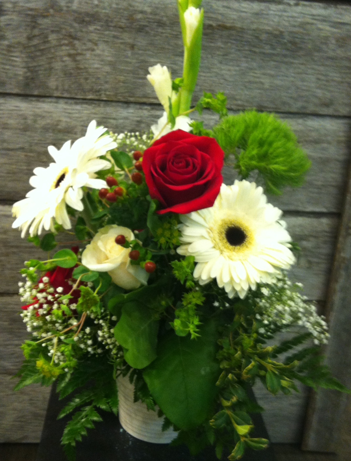 Sympathy arrangement in white and red 