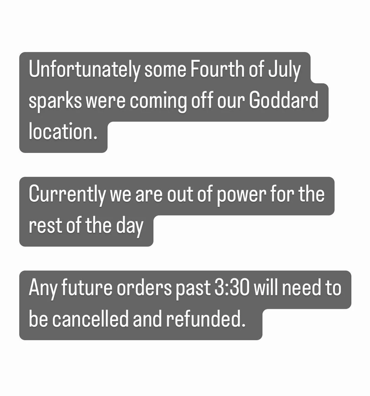 I guess we partied till the breaker blows at Goddard today.  Power is out and we can prob get it restored tomorrow. (Weds). Electrician is coming at 9:00am so we’ll know then.  However we may need a day to reset and prep.  We’ll find that