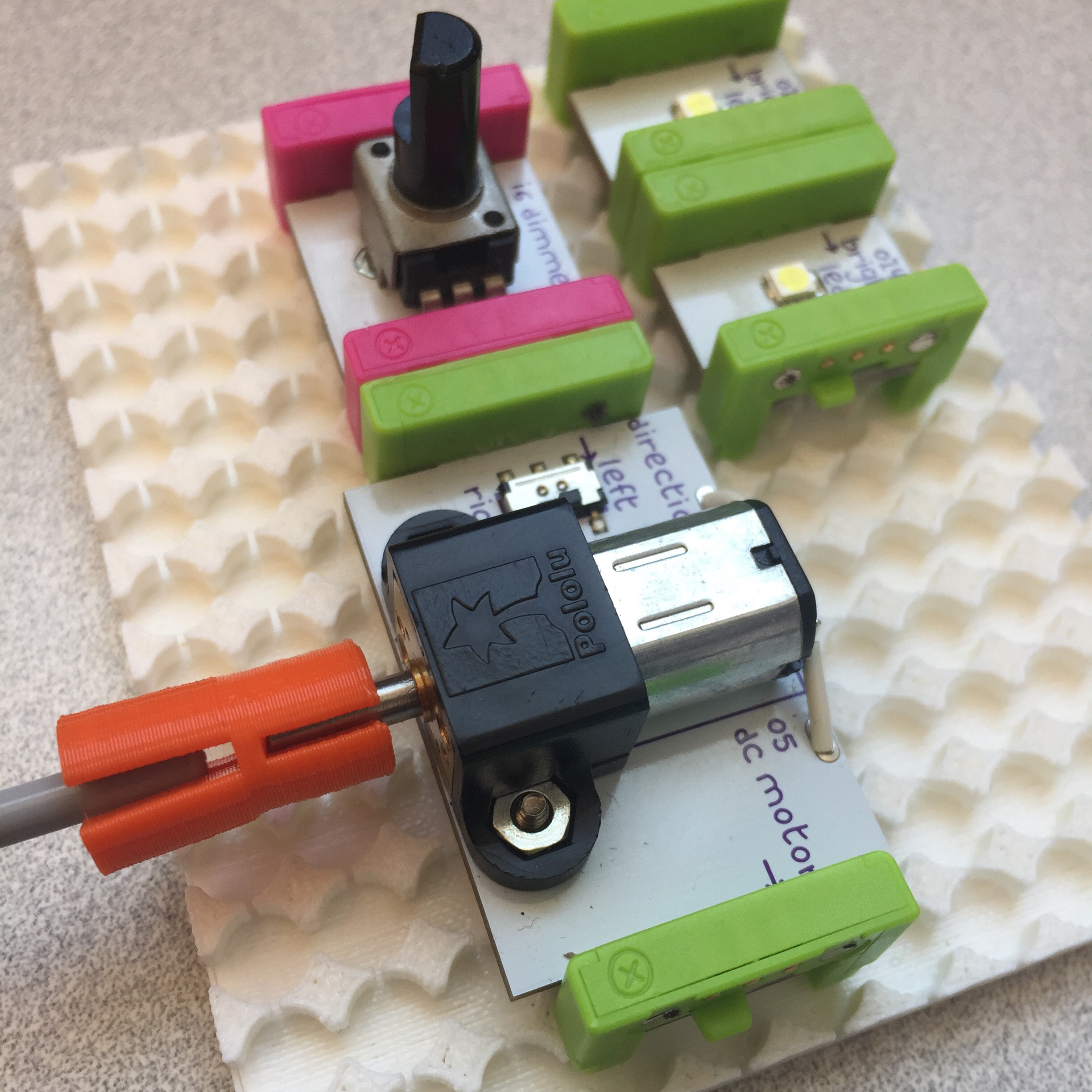 3D printed prototyping board for LittleBits and DC motor accessory