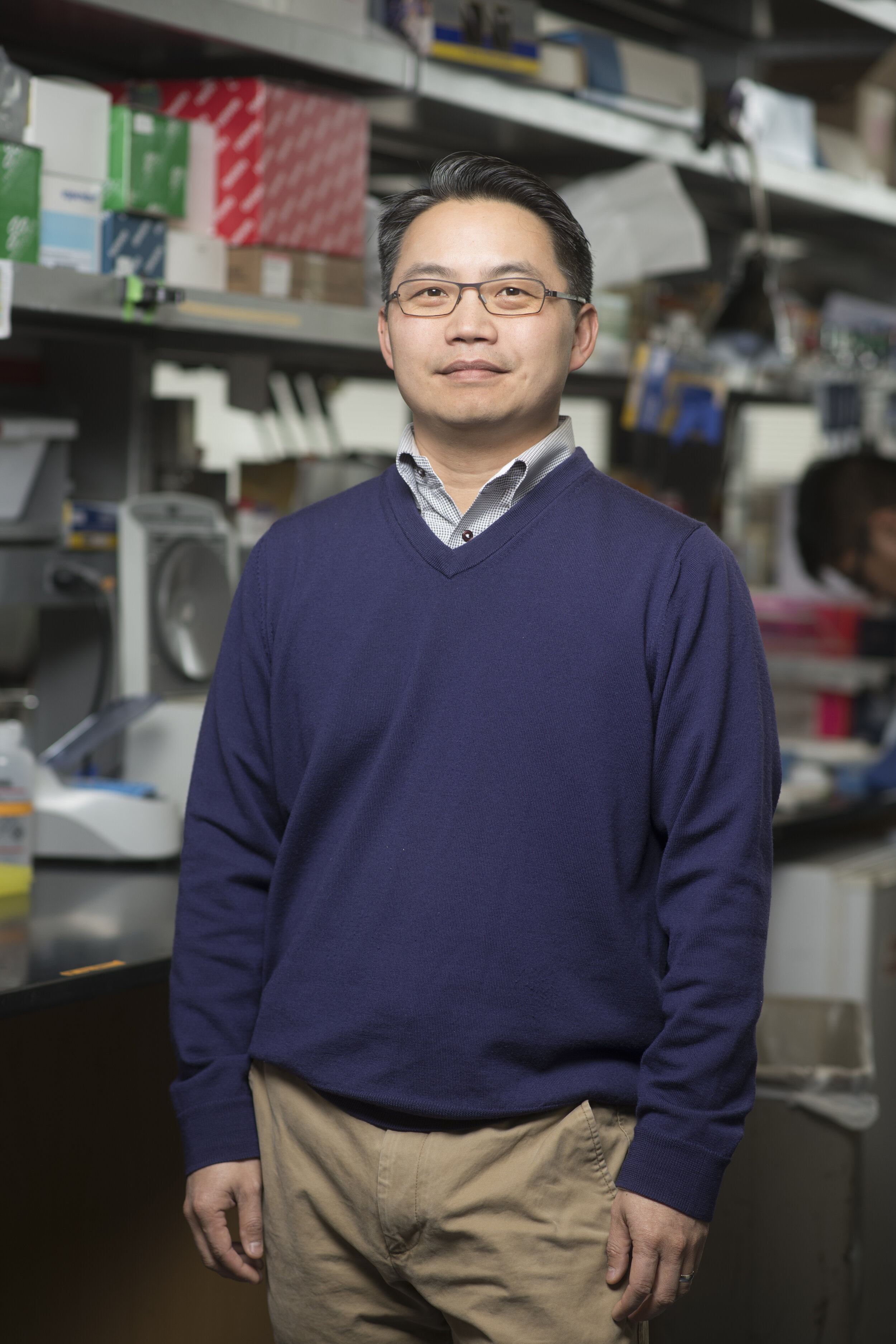   Howard Y. Chang, Ludwig Professor of Cancer Genomics and of Genetics in his lab at Stanford, 2018.  