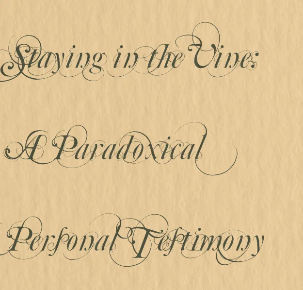 Decorative text reading “Staying in the Vine – A Paradoxical Personal Testimony”