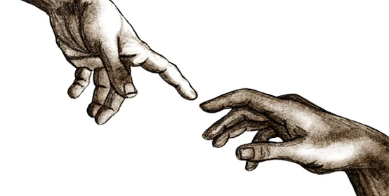 Illustration of two hands reaching toward one another, representing closeness, distance and relationship with God