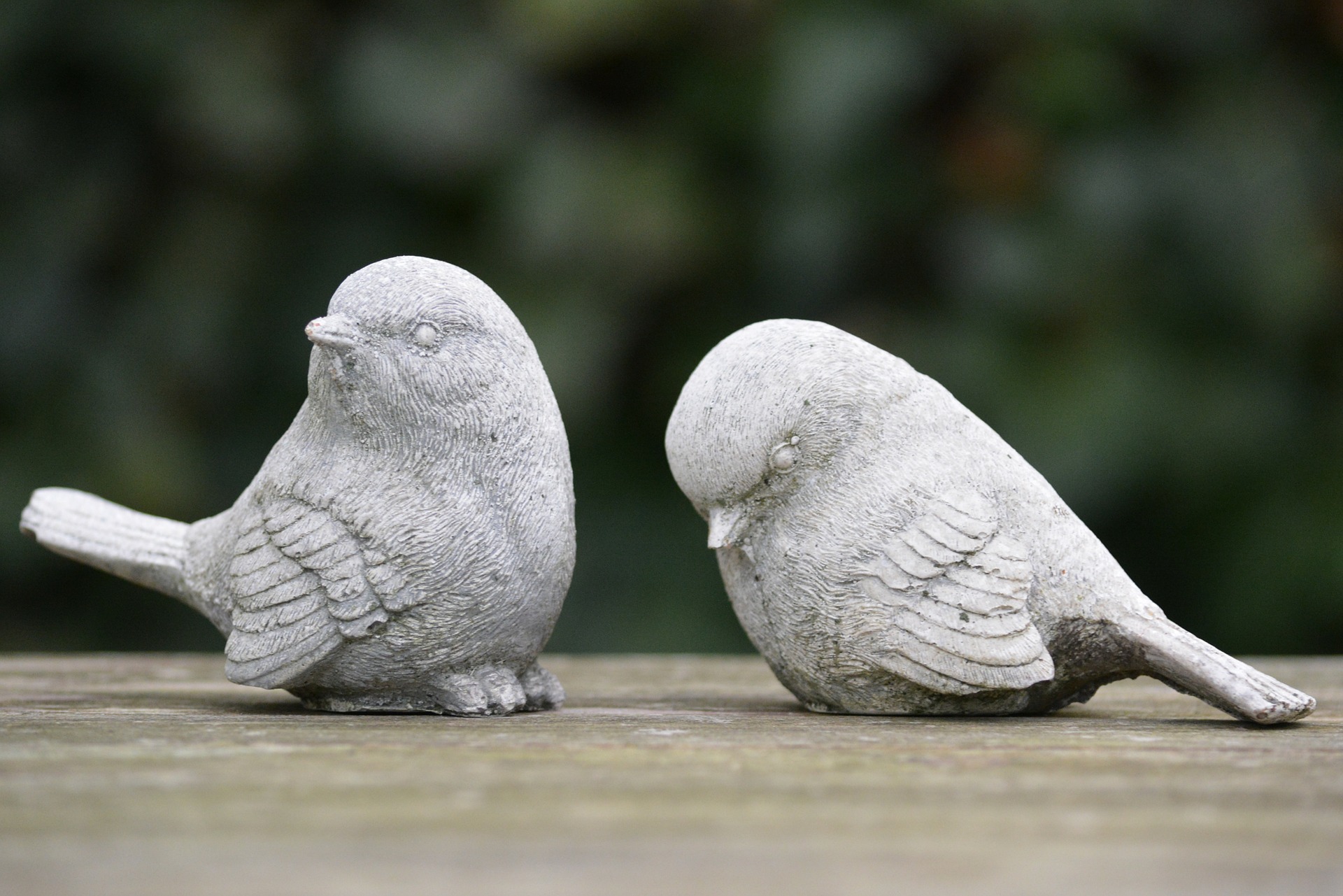 Two stone bird ornaments, one upright and one bowed, symbolising the contrast between conscious awareness and the INFJ’s deeper unconscious processing.