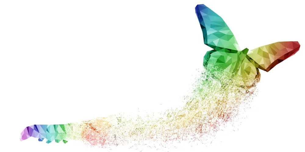 Colourful abstract butterfly illustration representing growth, connection and transformation in relationships.