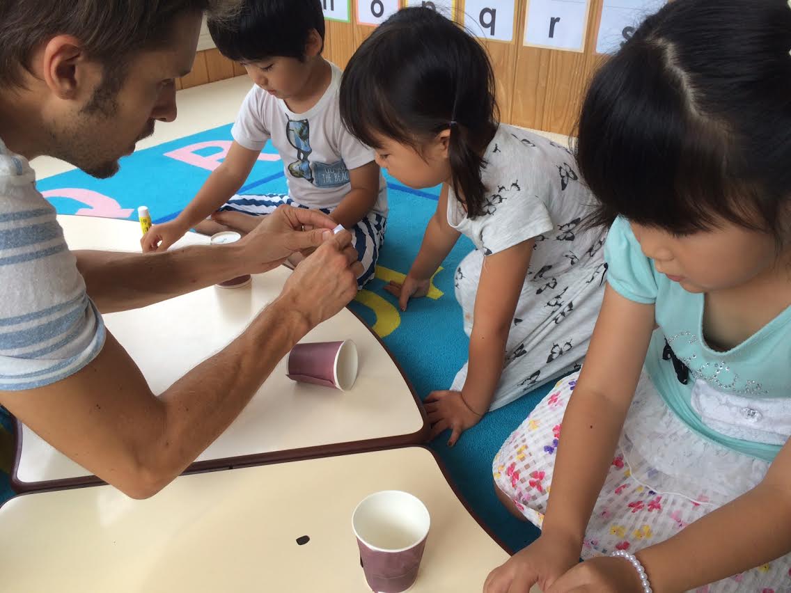 Things we prepared ------- brown paper, cups, doors, windows, glue It's easy!!